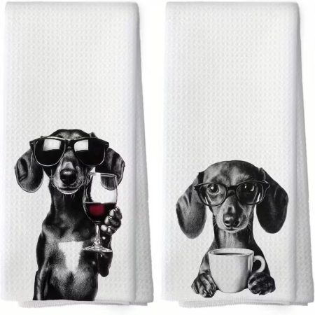 2 Piece Kitchen Towel - Dachshund & Wine
